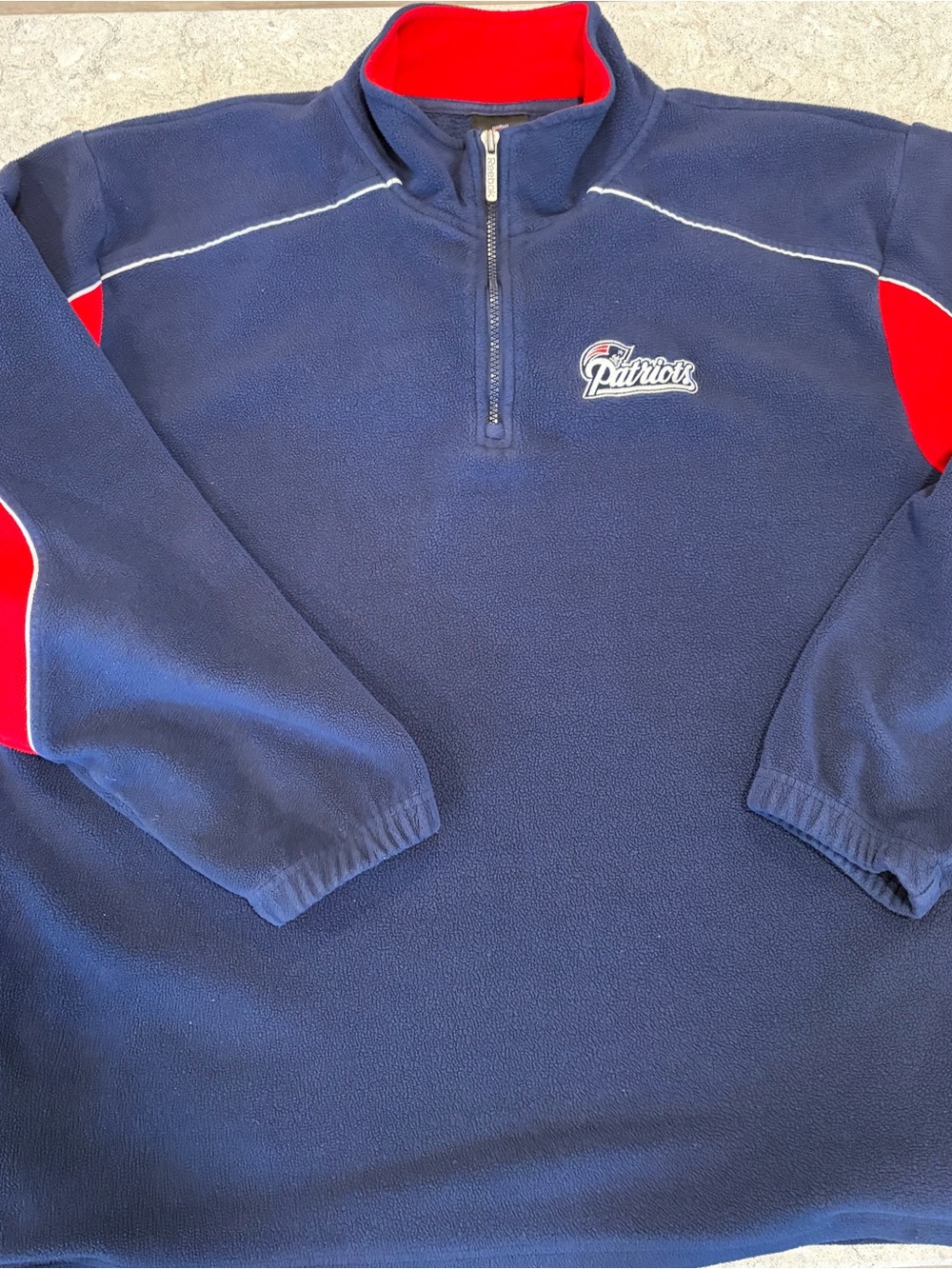 New England Patriots Vintage Reebok Navy and Red Quarter-Zip Fleece Pullover-Lg